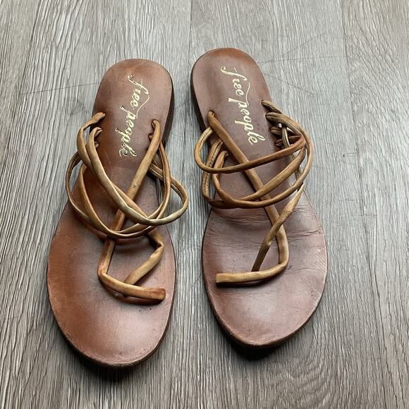 Free People Kayla Leather Strappy Sandals US 8 Flats Boho Indie Made In India - Picture 3 of 13